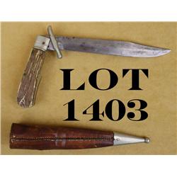 Nineteenth to early Twentieth Century folding  Bowie with original scabbard, blade  sharpened, other