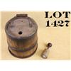 Image 1 : Old wooden circular bucket or churn, approx.  10” tall and approx. 9” diameter with iron  barrel ban