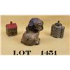Image 1 : Lot of three old metal banks including a  small building style bank approx. 4” x 3” x  2” with consi