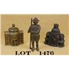 Image 1 : Lot of three early metal banks including a  Boy Scout with uniform and staff approx. 6”  tall in ove