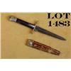 Image 1 : Small dagger and sheath approx. 8” overall  with an approx. 4-1/2” blade marked “S.  Butcher, silver