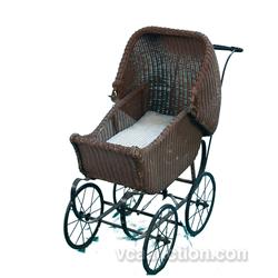 Early Wicker & Cast-Iron Child's Doll Stroller/Buggy