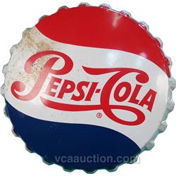 "Pepsi-Cola" Tin Bottle Cap Sign c1953
