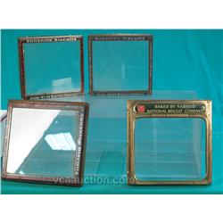 Lot Of 4 Glass & Tin Store Biscuit Tin Bin Display Topp