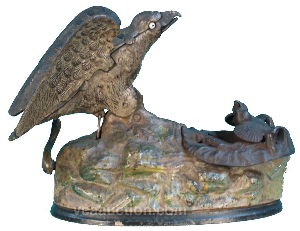 CastIron Eagle And Eaglets Mechanical Bank