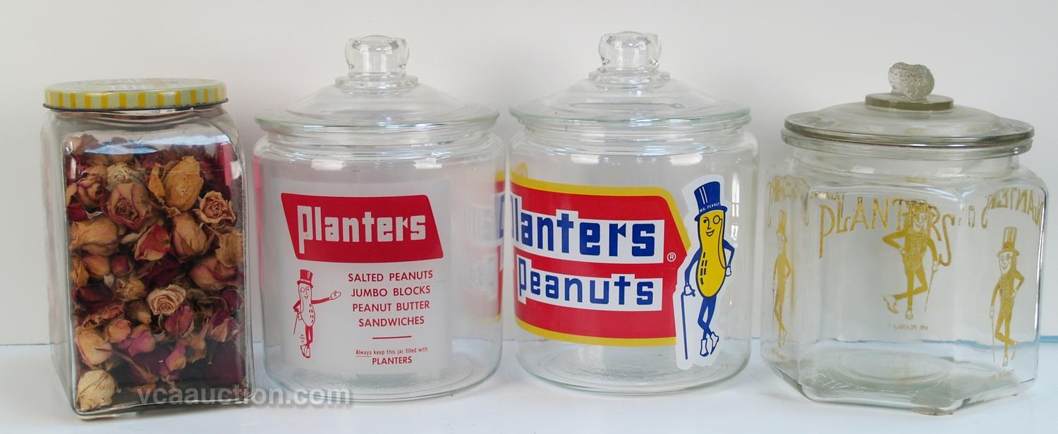 Lot Of 4 Store Countertop Planters Peanuts Glass Jars