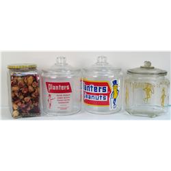 Lot Of 4 Store Countertop Planters Peanuts Glass Jars: