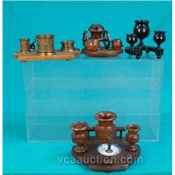 Lot Of 4 Wooden Base Cigar & Match Holders Including: