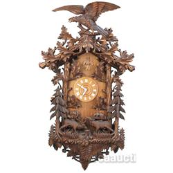 Large Wall Mount Wood Carved 8-Day Hunter Cuckoo Clock