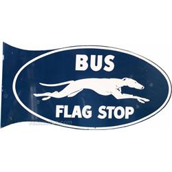 Greyhound Bus "Bus Flag Stop" Double Sided Flange Tin S