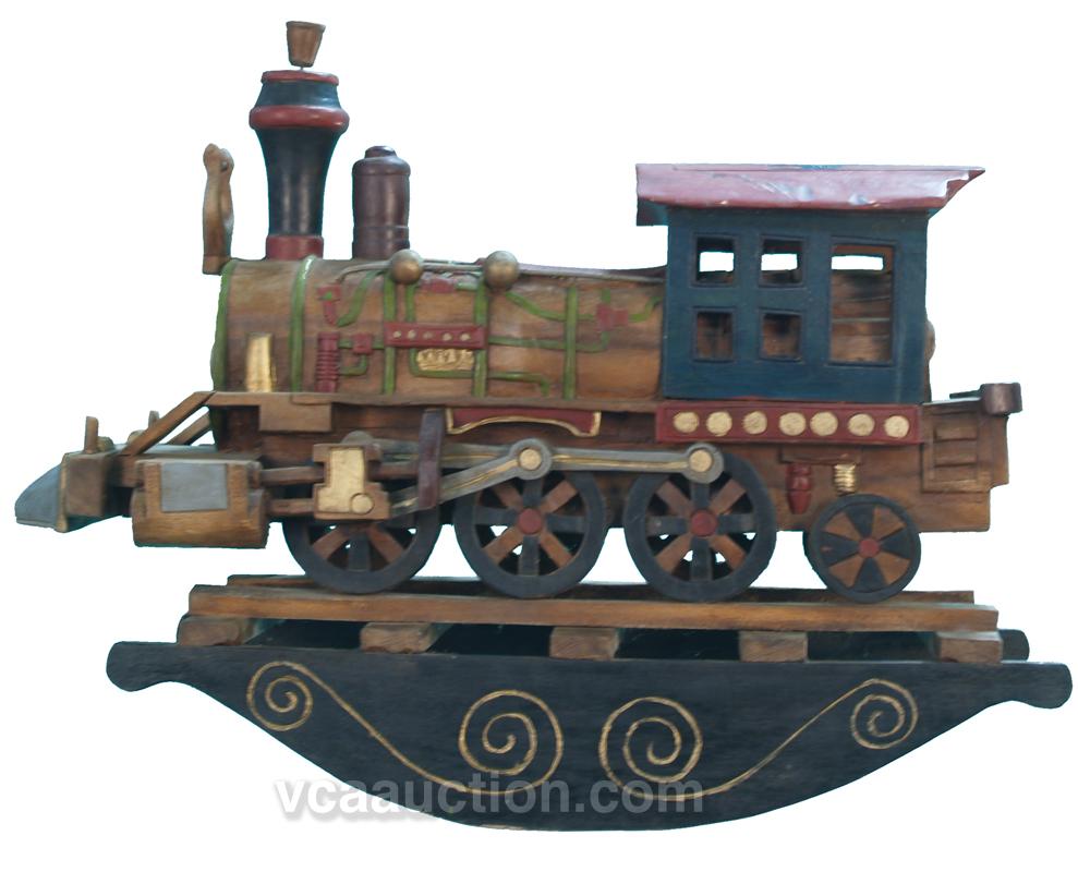 Wood Carved & Painted Train Engine Kiddie Rocking Ride