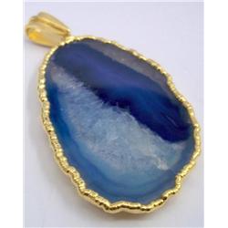 18K Gold Plated Blue Agate Pendant-Total wt 21.3g