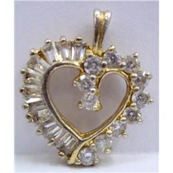 Vermeil Heart Pendant w/Baguette & Round CZs