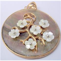 Vermeil Pendant w Shell Background,Delicate Flower