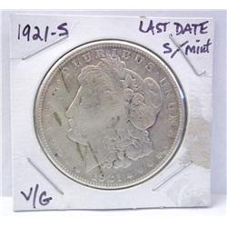 1921-S Morgan Silver Dollar Last Date S Mint VG