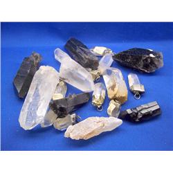 Leather Bag of White and Black Healing Crystals