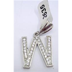 Sterling Silver Initial "W" inset CZs Pendant 9.2g