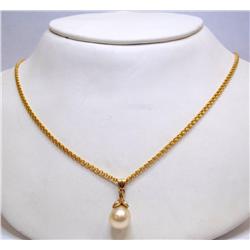14K Gold & Cultured White Pearl Pendant,18K Chain