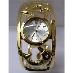 Gold Metallic Bracelet Quartz Watch Dolphin Design