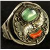 Image 3 : Navajo old pawn double rotating bracelet in sterling silver, unsigned and set with red coral and tur
