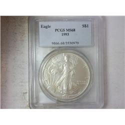 1993 AMERICAN SILVER EAGLE PCGS MS68