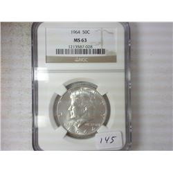 1964 KENNEDY HALF DOLLAR NGC MS63