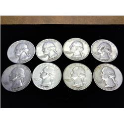 $2 FACE VALUE WASHINGTON SILVER QUARTERS 8 COINS