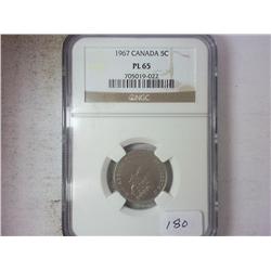 1967 CANADA FIVE CENT NGC PL65