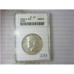 1969-S KENNEDY HALF DOLLAR ANACS PF67