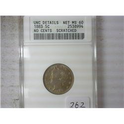 1883 NO CENTS LIBERTY "V" NICKEL ANACS UNC DETAILS