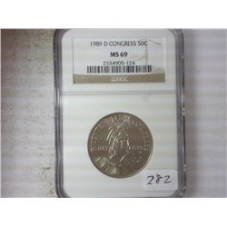 1989-D CONGRESS HALF DOLLAR NGC MS69