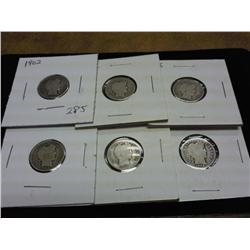 1902, 05, 06, 07, 08, 09 BARBER DIMES 6 COINS