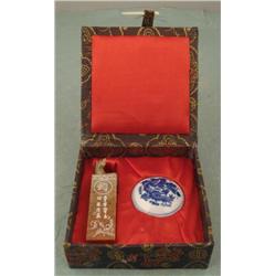 Chinese Fu Dog Wax Seal Vintage Soapstone in Box