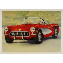 Valter de Morais Signed Corvette Art Print Red Fifties