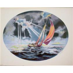 Sunset SAILING Sail Boat Signed LE Maritime Art Print