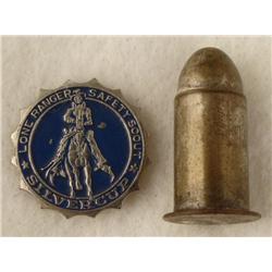 2 Lone Ranger Premiums: Safety Scout Pin, Silver Bullet