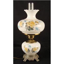 Large Vintage White Glass Floral Hurricane Lamp