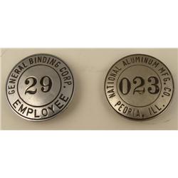 2 Old Employee Badges General Binding, Natl Aluminum