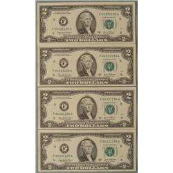 4 Consec # 2003A $2 Notes F Mint Bills Atlanta CU