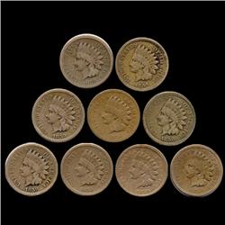 1859 Indian Cent Lot of 9 Better Circulated (COI-7444)