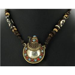 Tibet Turquoise Nickel Snuff Bottle Necklace (ANT-1105)