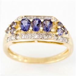 1.34ct Natrl Iolite Genuine Diamond 9k Gold Ring (JEW-9377X)