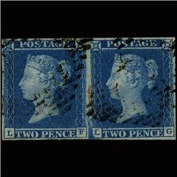 1841 RARE GB 2p Blue Stamp Pair USED ERROR (STM-1554)