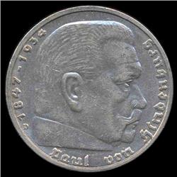 1937D Nazi Germany 5 Mark Hi Grade (COI-8207)