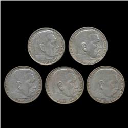 1939A/B/F/G/J Nazi Germany 2 Mark Silver Hi Grade 5 Pcs (COI-8087)