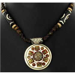 Tibet Bone Inlaid Nickel Brass Pendant Necklace (ANT-1090)