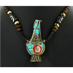 Tibet Turquoise Nickel Snuff Bottle Necklace (ANT-1099)