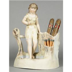 Figural Porcelain Cigar and Match Holder