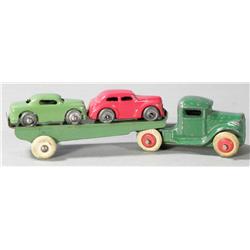 White Metal and Tin Miniature Car Hauler