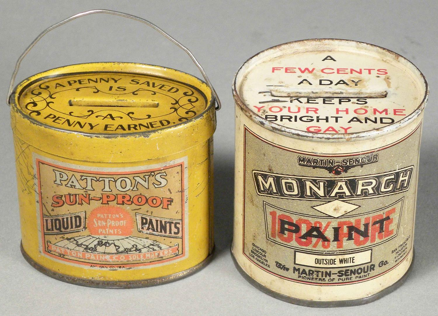 Two Advertising Penny Banks